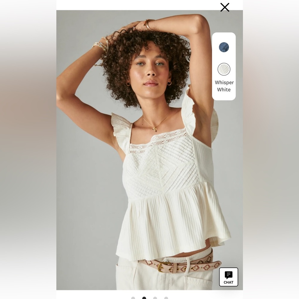 Lucky Brand Cream Peplum Blouse with Bib Collar